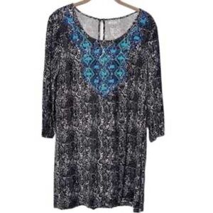 Ecote Black and Blue Patterned Mini Dress Sz M